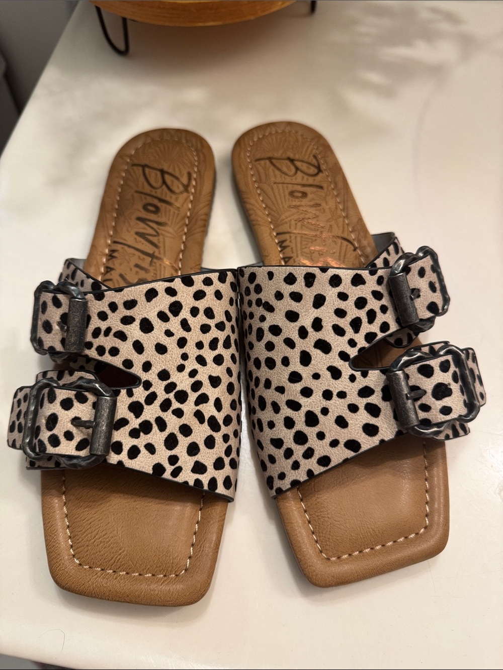 Blowfish Black & Cream Dalmatian Double-Buckle Slide Sandals